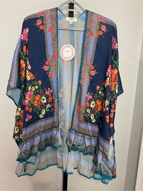 Umgee Navy Floral Borderprint Kimono